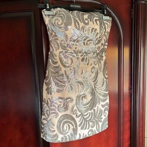 Never worn super sexy cream & silver sparkle mini dress. Size small.